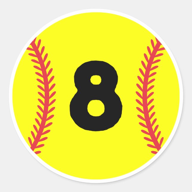 Softball Player Jersey Favourite Number #8 Classic Round Sticker (Front)