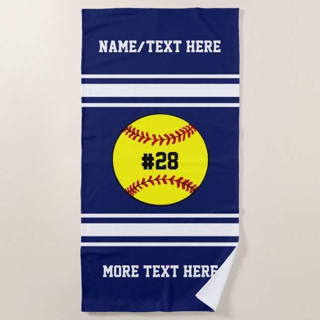 Softball Player Number Team Club Name Custom Beach Towel (Front)