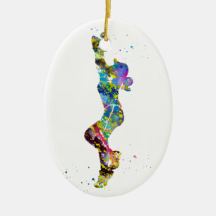 Softball Playing Girl Ceramic Ornament