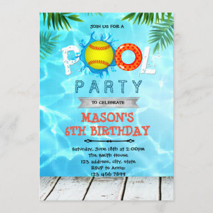 Softball Pool  birthday Party invitation
