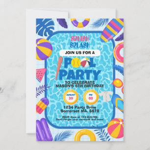 Softball Pool Party Birthday Invitation