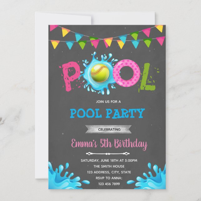 Softball pool party invitation (Front)