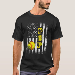 Softball Pop American Flag Funny Vintage Softball  T-Shirt