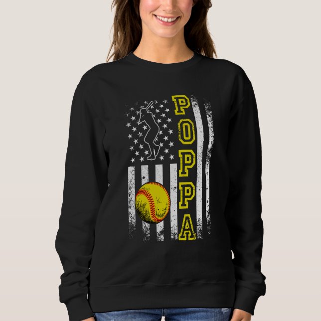 Softball Poppa American Flag Vintage Softball Sweatshirt (Front)