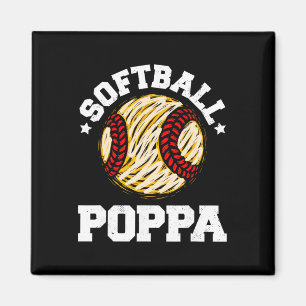 Softball Poppa Distressed Vintage Funny Grandpa Ga Magnet