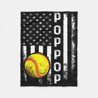 Softball Poppop America Flag Men Women Vintage Chr Fleece Blanket