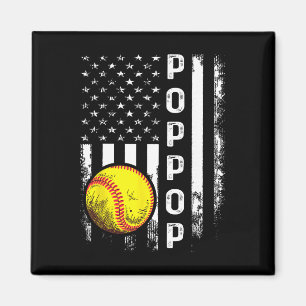 Softball Poppop America Flag Men Women Vintage Chr Magnet
