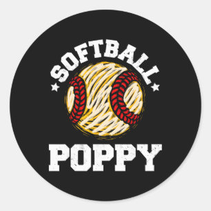 Softball Poppy Distressed Vintage Funny Grandpa Ga Classic Round Sticker