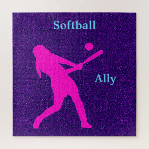 Softball Purple Glitter Girls Jigsaw Puzzle