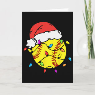 Softball Santa Claus Hat Christmas Light Softball Card