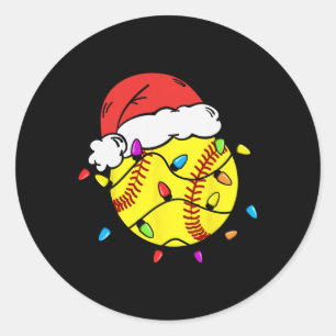 Softball Santa Claus Hat Christmas Light Softball Classic Round Sticker