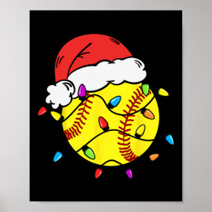 Softball Santa Claus Hat Christmas Light Softball Poster
