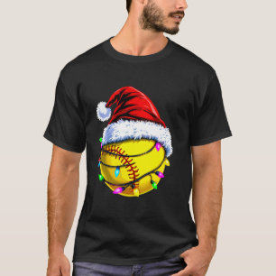 Softball Santa Funny Christmas Tree Lights Xmas Pa T-Shirt