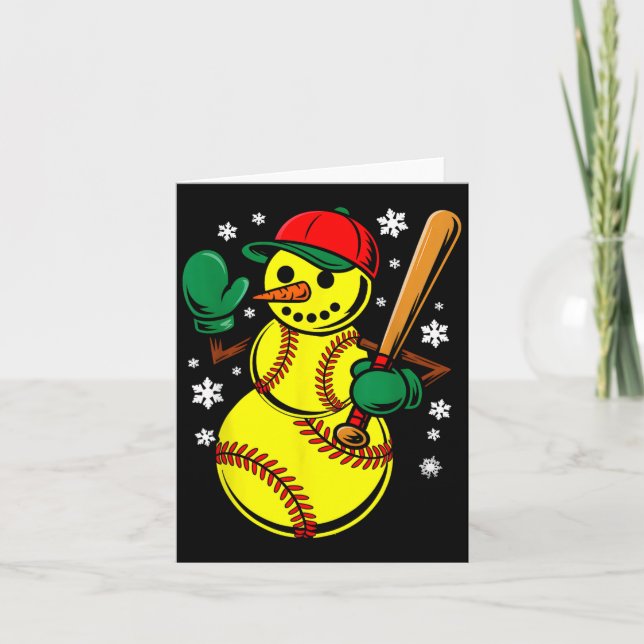 Softball Santa Hat Snowman Xmas Funny Softball Chr Card (Front)
