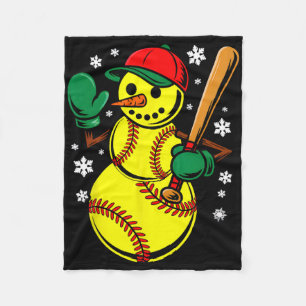 Softball Santa Hat Snowman Xmas Funny Softball Chr Fleece Blanket
