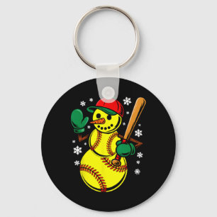Softball Santa Hat Snowman Xmas Funny Softball Chr Key Ring