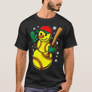 Softball Santa Hat Snowman Xmas Funny Softball Chr T-Shirt