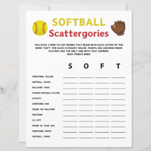 Softball Scattergories Game