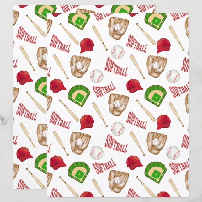 Softball Scrapbook Paper (Front/Back)