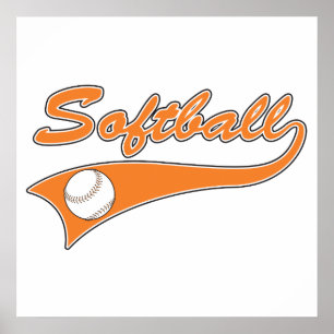 softball script text logo orange poster