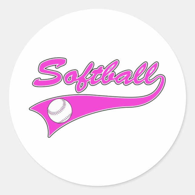 softball script text logo pink classic round sticker (Front)
