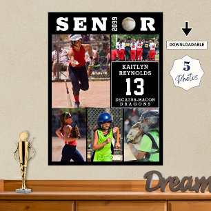 Softball Senior Graduation 5 Photo Collage Poster