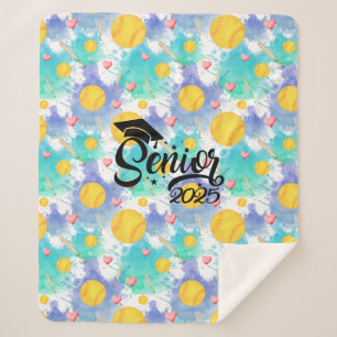 Softball senior graduation gift watercolor splash sherpa blanket
