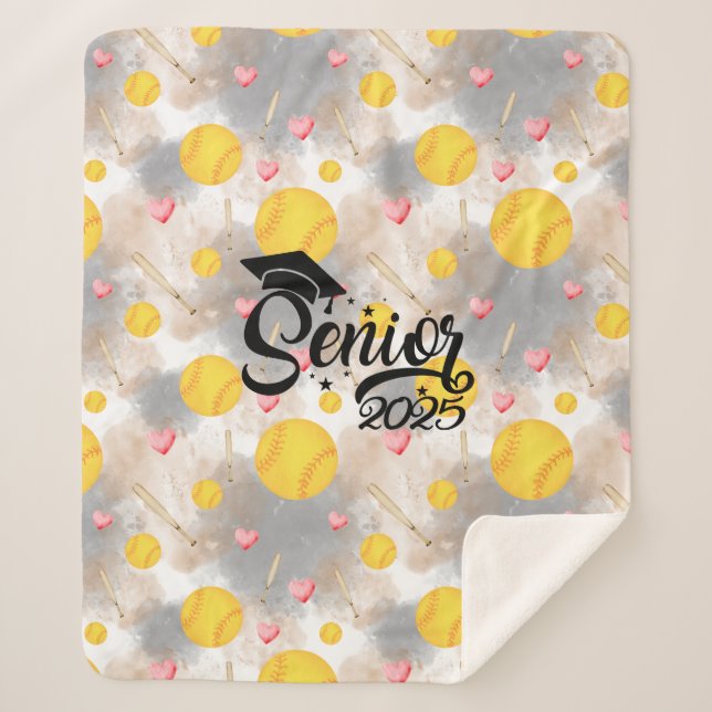 Softball senior graduation gift watercolor splash  sherpa blanket (Front)