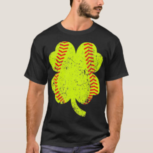 Softball Shamrock Four Leaf Clover St Patricks Day T-Shirt