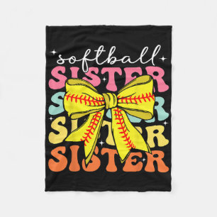 Softball Sister Coquette Bow Softball Sister Game Fleece Blanket