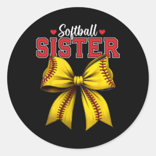 Softball Sister Coquette Women Softball Girls Moth Classic Round Sticker