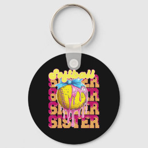 Softball Sister Ice Cream Drip Game Day Girl Bow L Key Ring