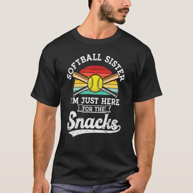 Softball Sister I'm Just Here For The Snacks Retro T-Shirt (Front)