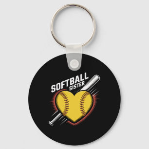 Softball Sister Life Fastpitch Heart With Bat Grap Key Ring