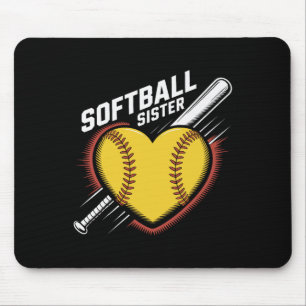 Softball Sister Life Fastpitch Heart With Bat Grap Mouse Pad