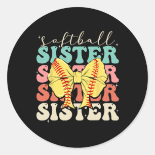 Softball Sister Vintage Sport Lover Sister Mothers Classic Round Sticker