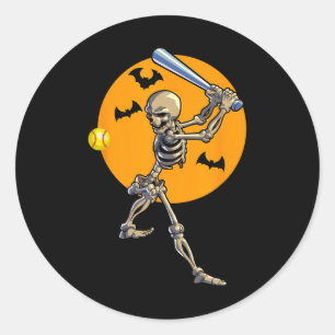 Softball Skeleton Halloween Women Girls Softball H Classic Round Sticker