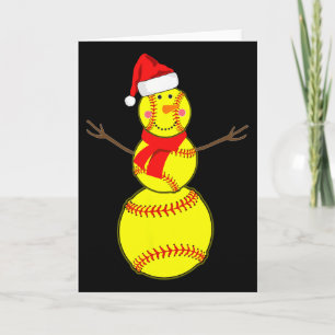 Softball Snowman Christmas Santa Hat Scarf Matchin Card