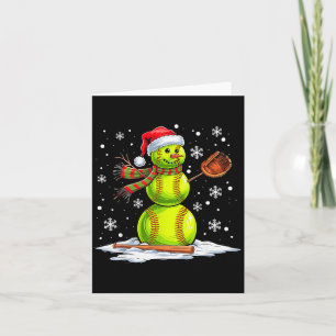 Softball Snowman Softball Player Santa Hat Christm Card
