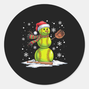 Softball Snowman Softball Player Santa Hat Christm Classic Round Sticker