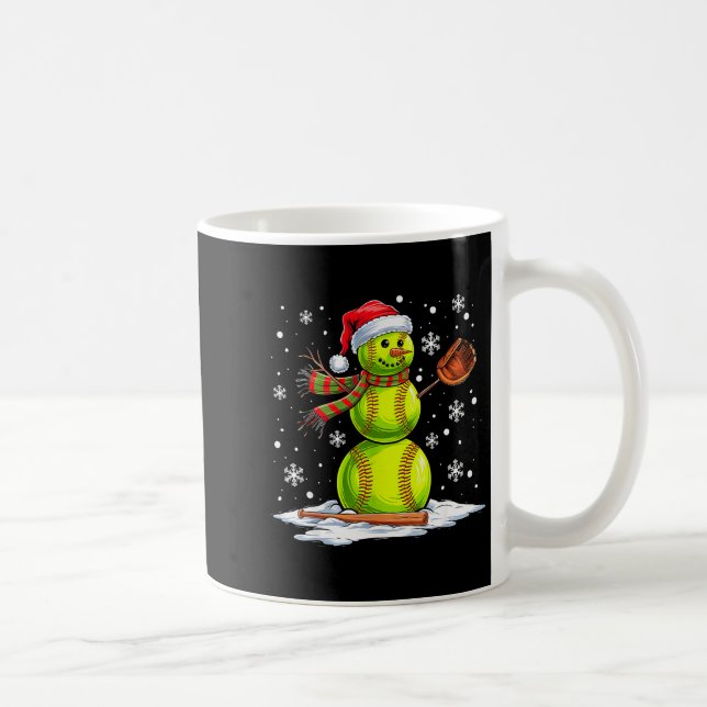 Softball Snowman Softball Player Santa Hat Christm Coffee Mug (Right)
