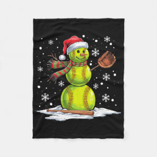 Softball Snowman Softball Player Santa Hat Christm Fleece Blanket