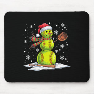 Softball Snowman Softball Player Santa Hat Christm Mouse Pad