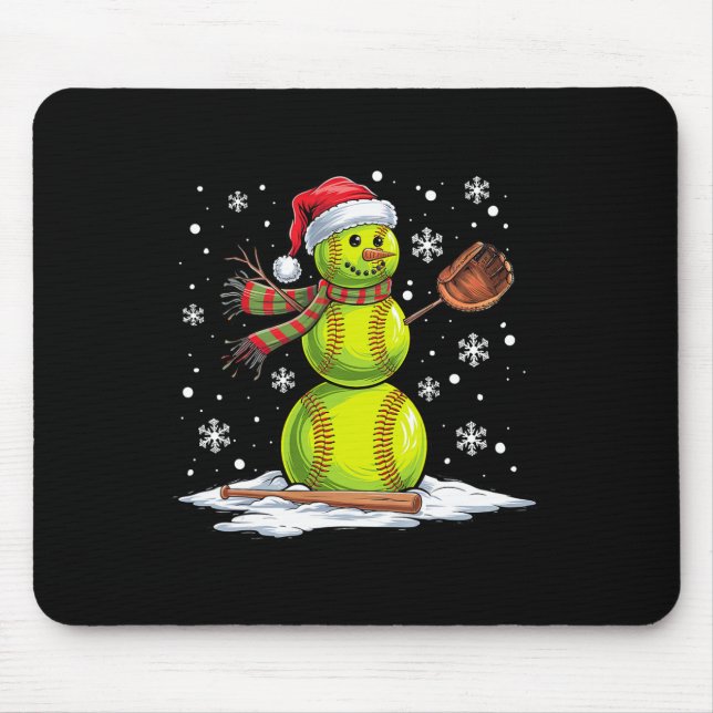 Softball Snowman Softball Player Santa Hat Christm Mouse Pad (Front)