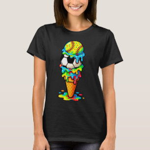 Softball Soccer Ice Cream Drip Colorful Summer Gam T-Shirt