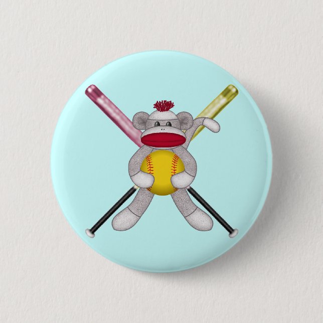 Softball Sock Monkey 6 Cm Round Badge (Front)