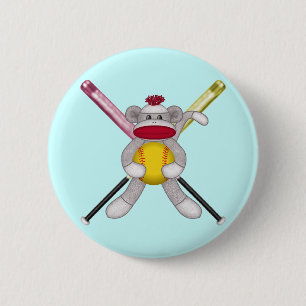 Softball Sock Monkey 6 Cm Round Badge