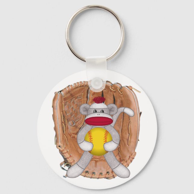 Softball Sock Monkey Key Ring (Front)