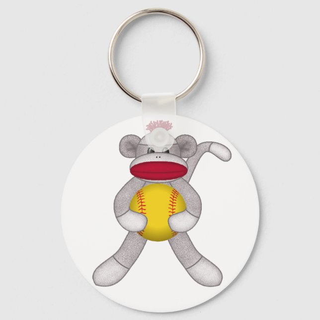 Softball Sock Monkey Key Ring (Front)