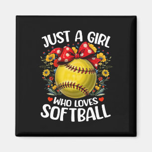 Softball Sports Lover Flower Just A Girl Who Loves Magnet